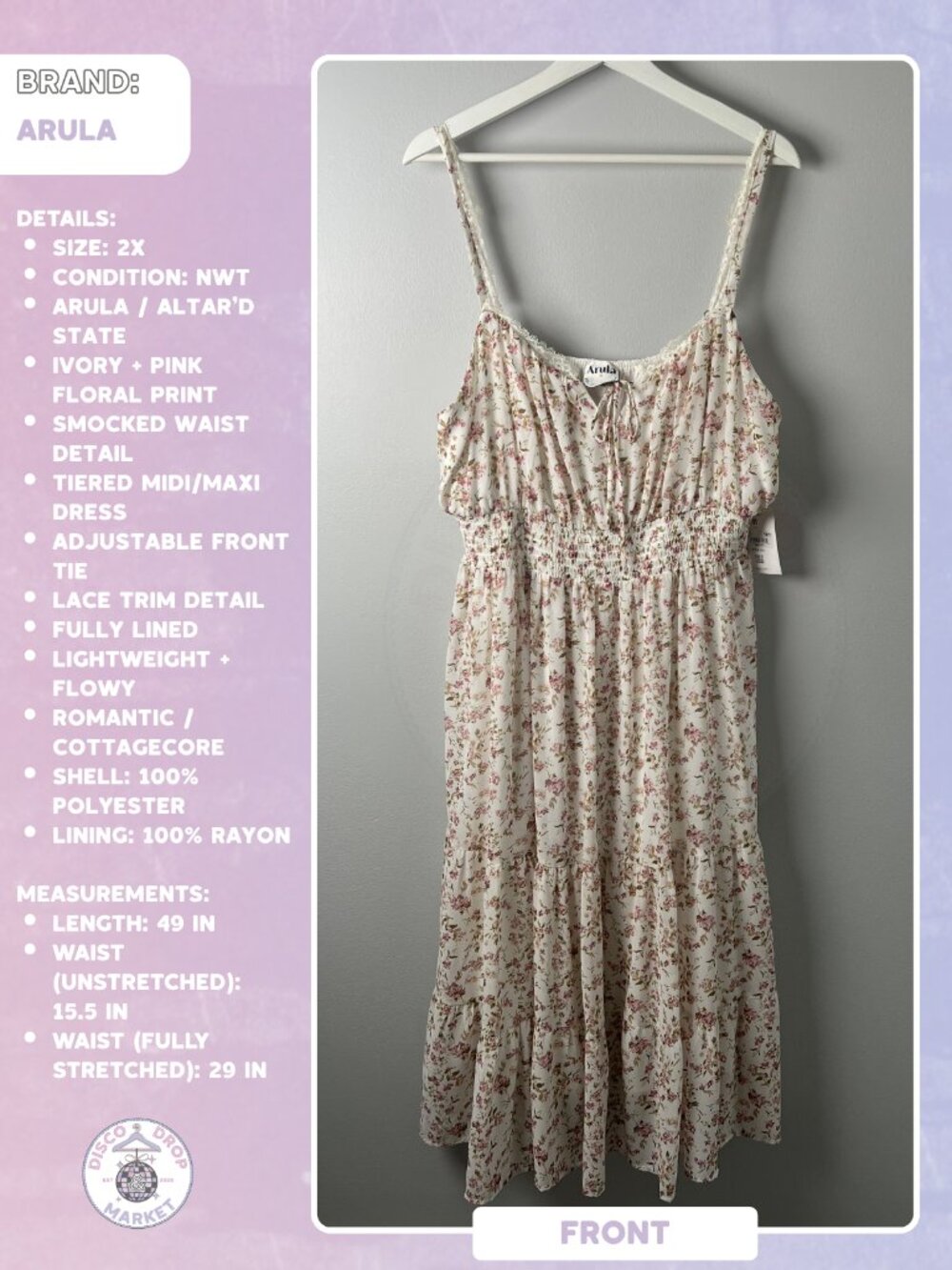 Cottagecore Floral Midi Dress | Arula Size B NWT